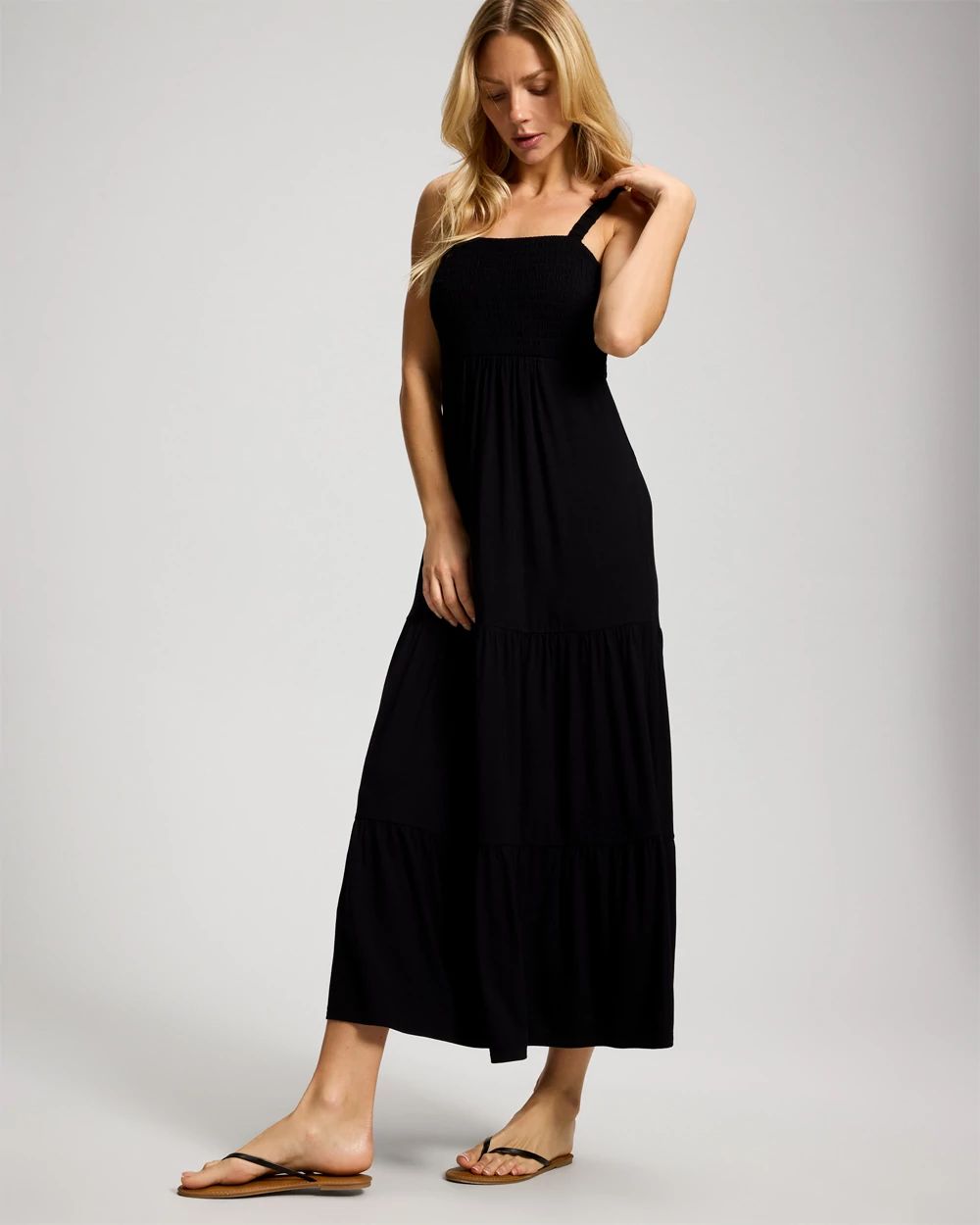 Soft Jersey Smocked Bodice Maxi Bra Dress