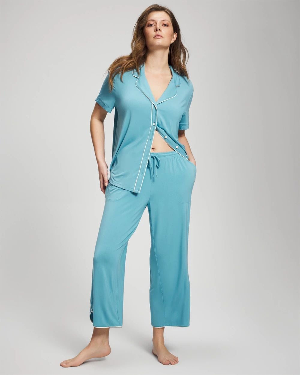 Cool Nights Solid Piped Crop Pajama Pant