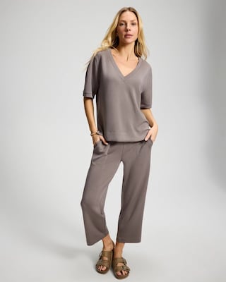 Modern Modal Puff Sleeve V-Neck Sweatshirt click to view larger image.