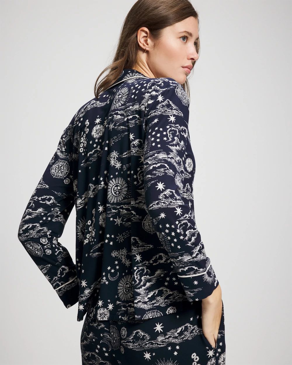 Cool Nights Long Sleeve Notch Collar with Piped Placket Pajama Top click to view larger image.