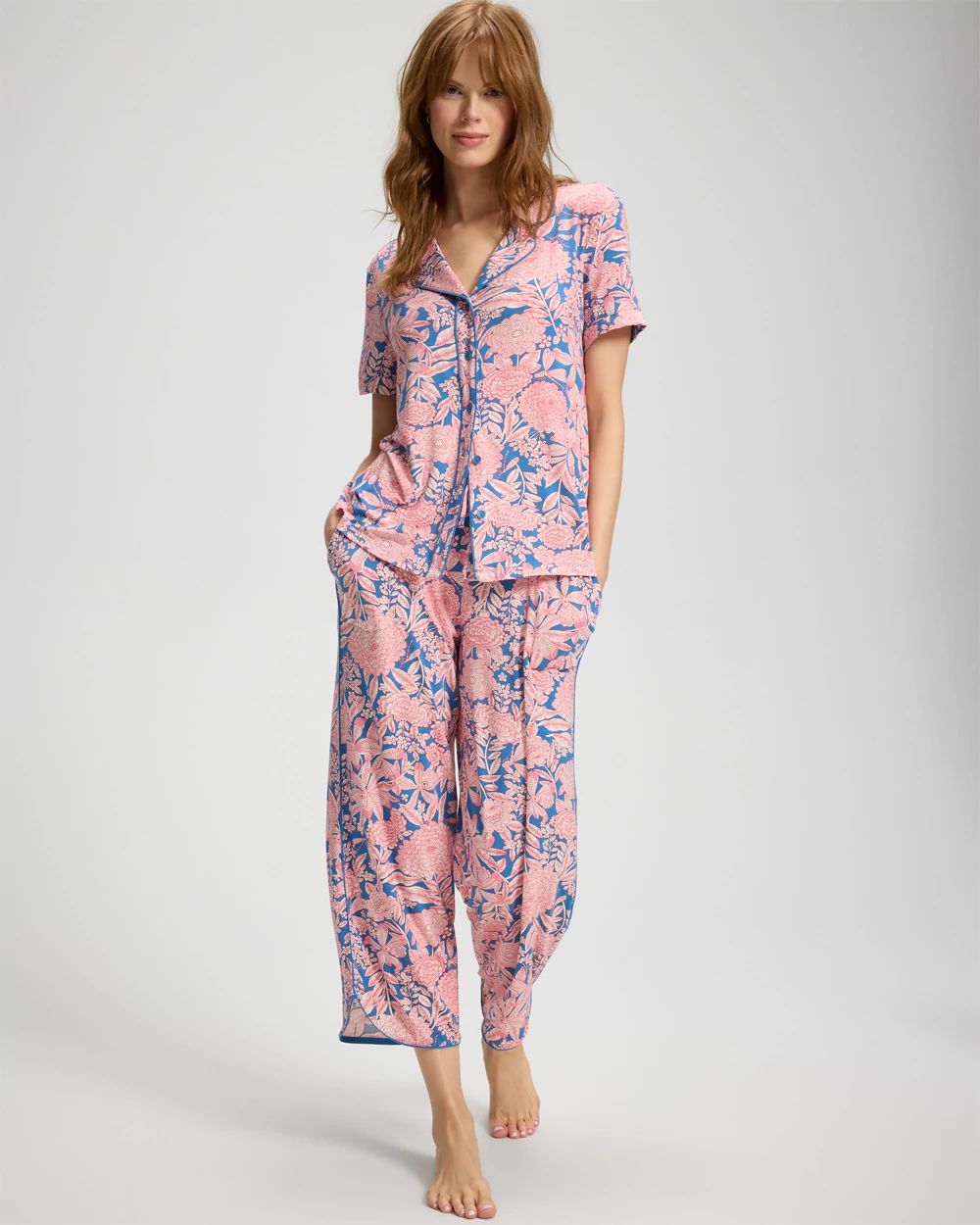 Short Sleeve Notch Collar Pajama Top click to view larger image.