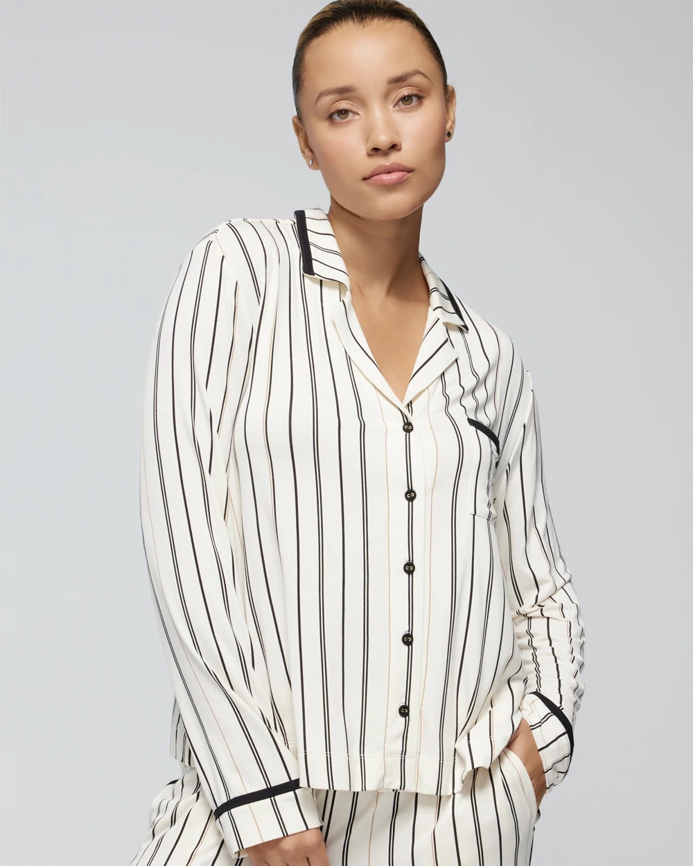 Long-Sleeve Notch Collar Pajama Top