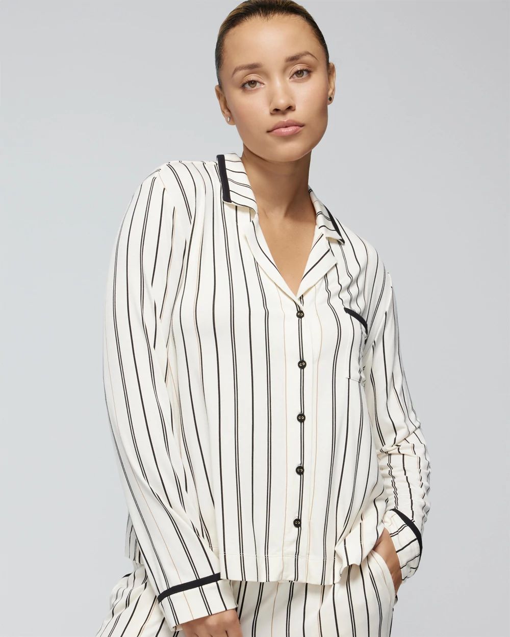 Long-Sleeve Notch Collar Pajama Top