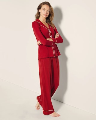 Long-Sleeve Notch Collar Pajama Top click to view larger image.