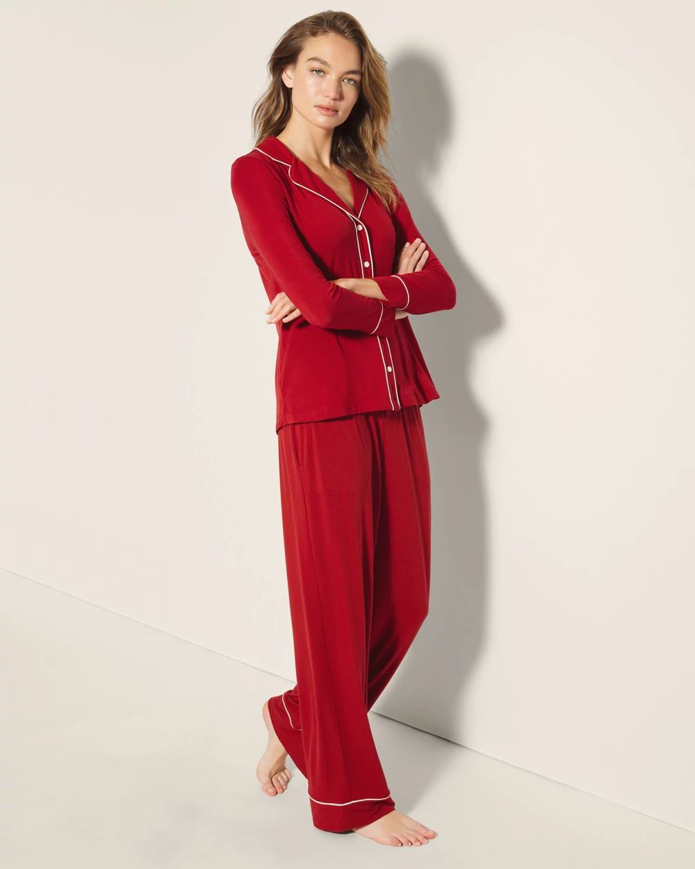 Cool Nights Long-Sleeve Notch Collar Pajama Top