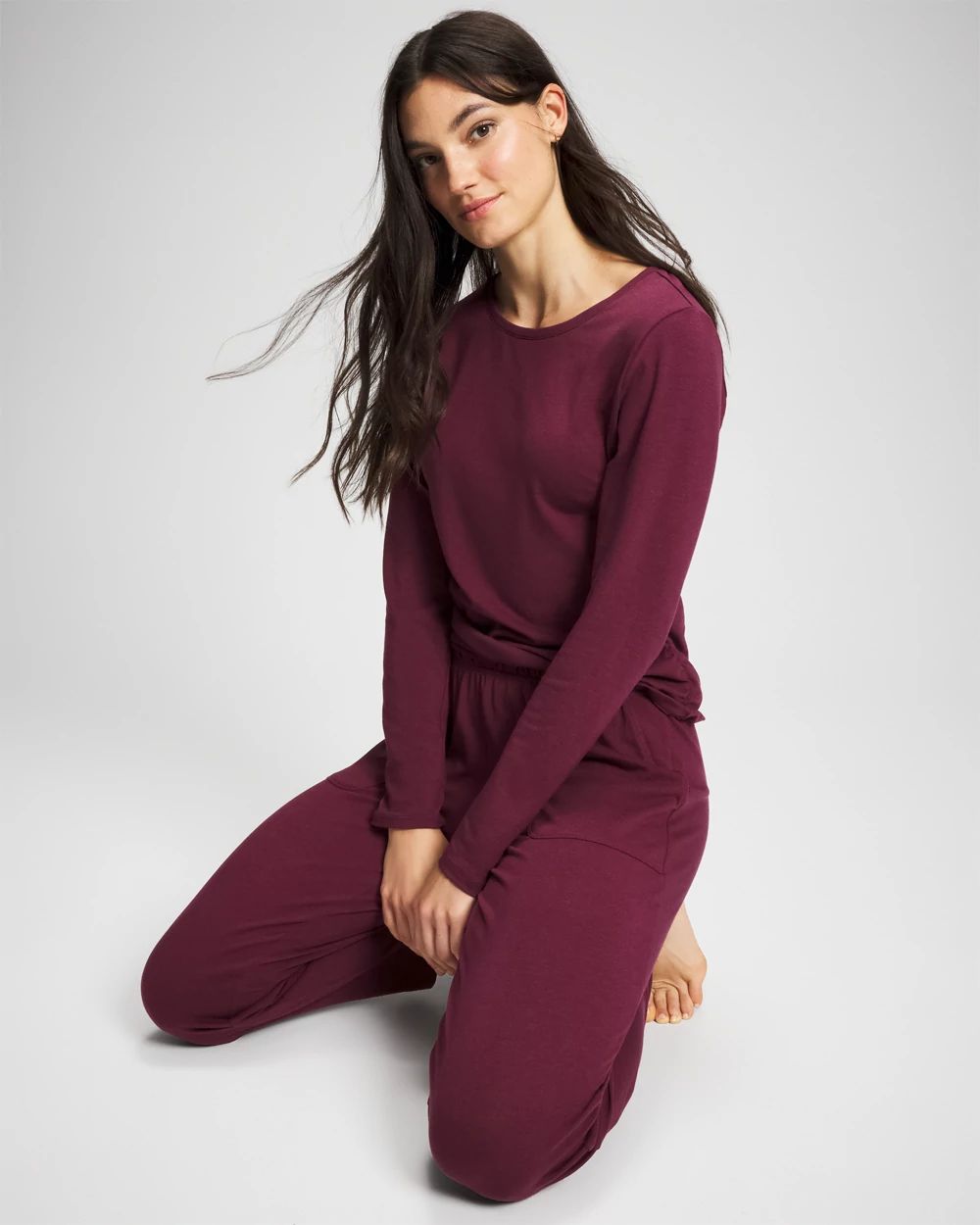 Most Loved Cotton Ruched Long Sleeve Pajama Tee