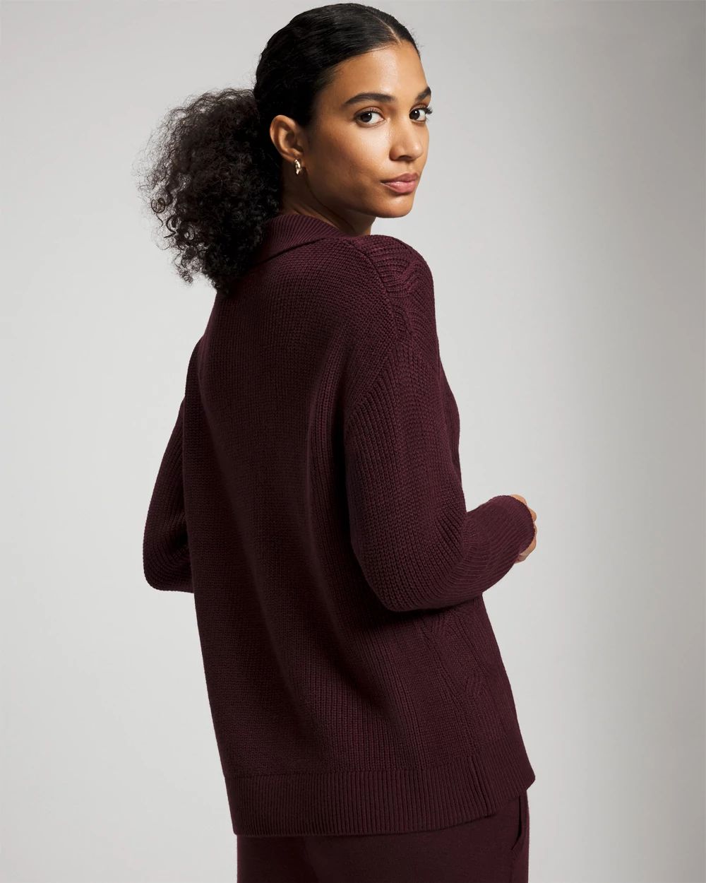 Premier Knit Cable Knit Collared Sweater click to view larger image.