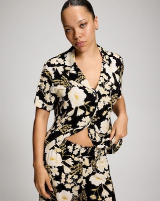 Short Sleeve Notch Collar Pajama Top