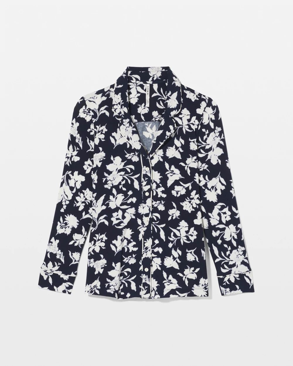 Long-Sleeve Printed Notch Collar Pajama Top click to view larger image.