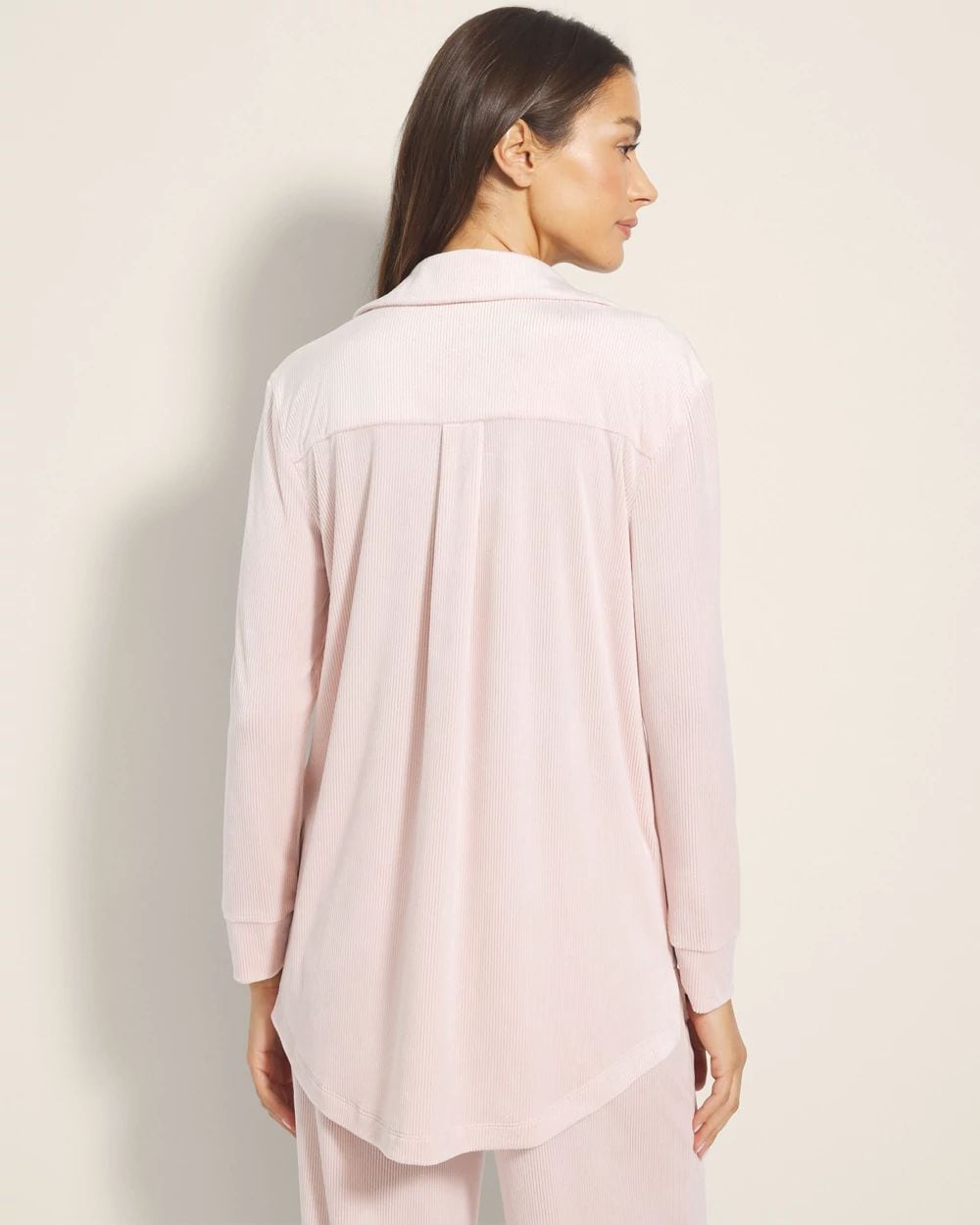 Velvety Ribbed Long-Sleeve Notch Collar Pajama Top