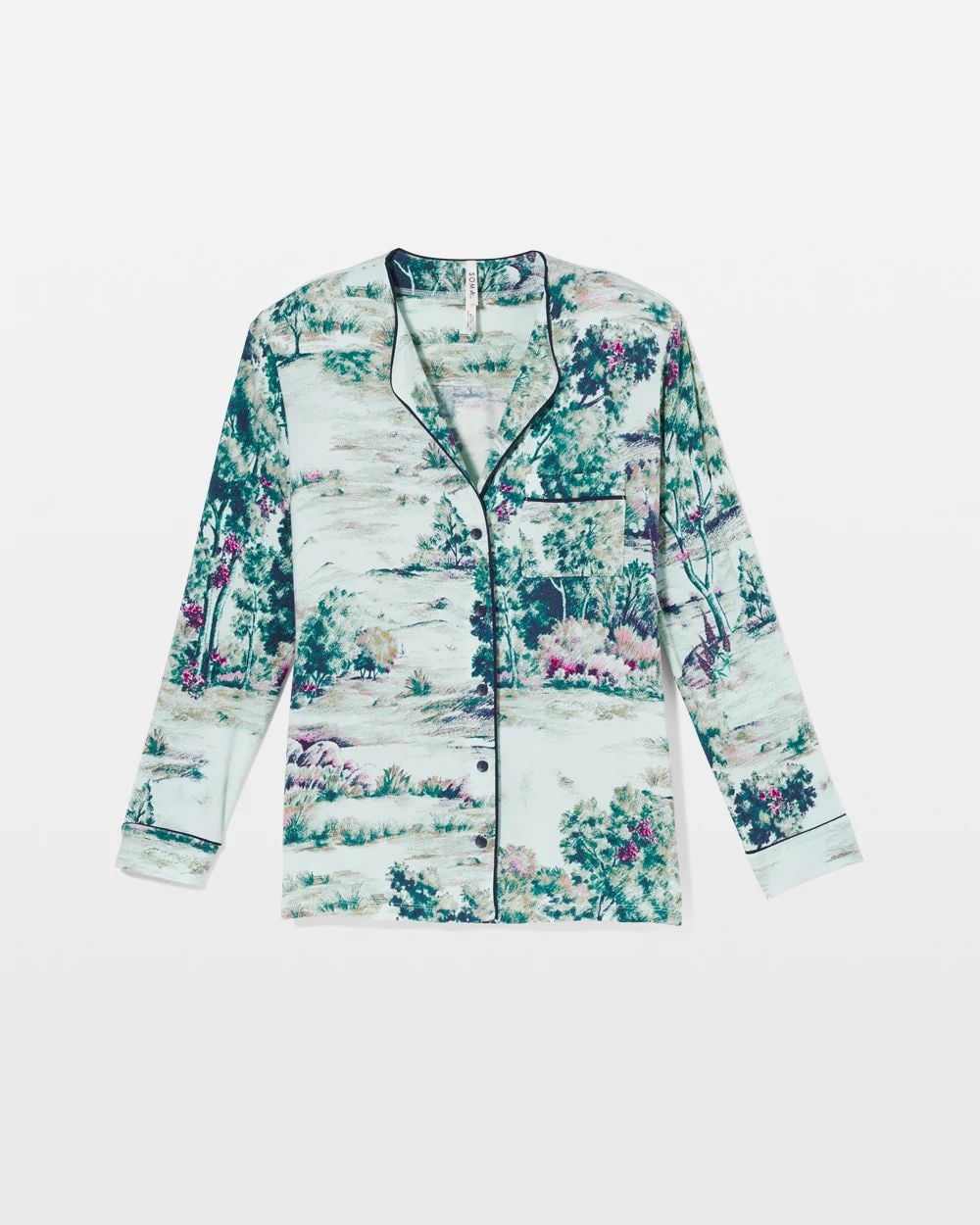 Cool Nights Piped Long-Sleeve Notch Pajama Top