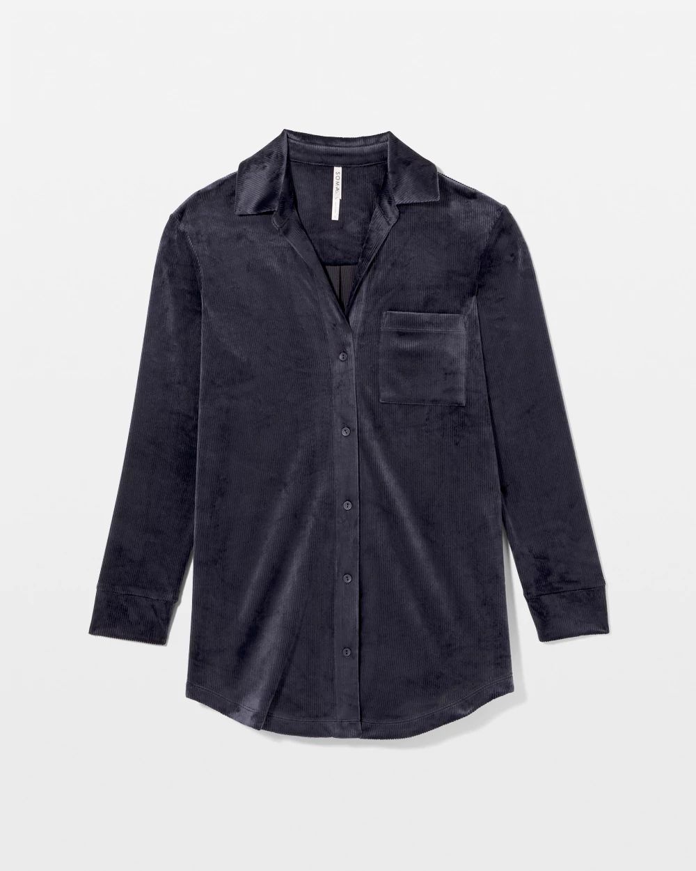 Velvety Ribbed Long-Sleeve Notch Collar Pajama Top