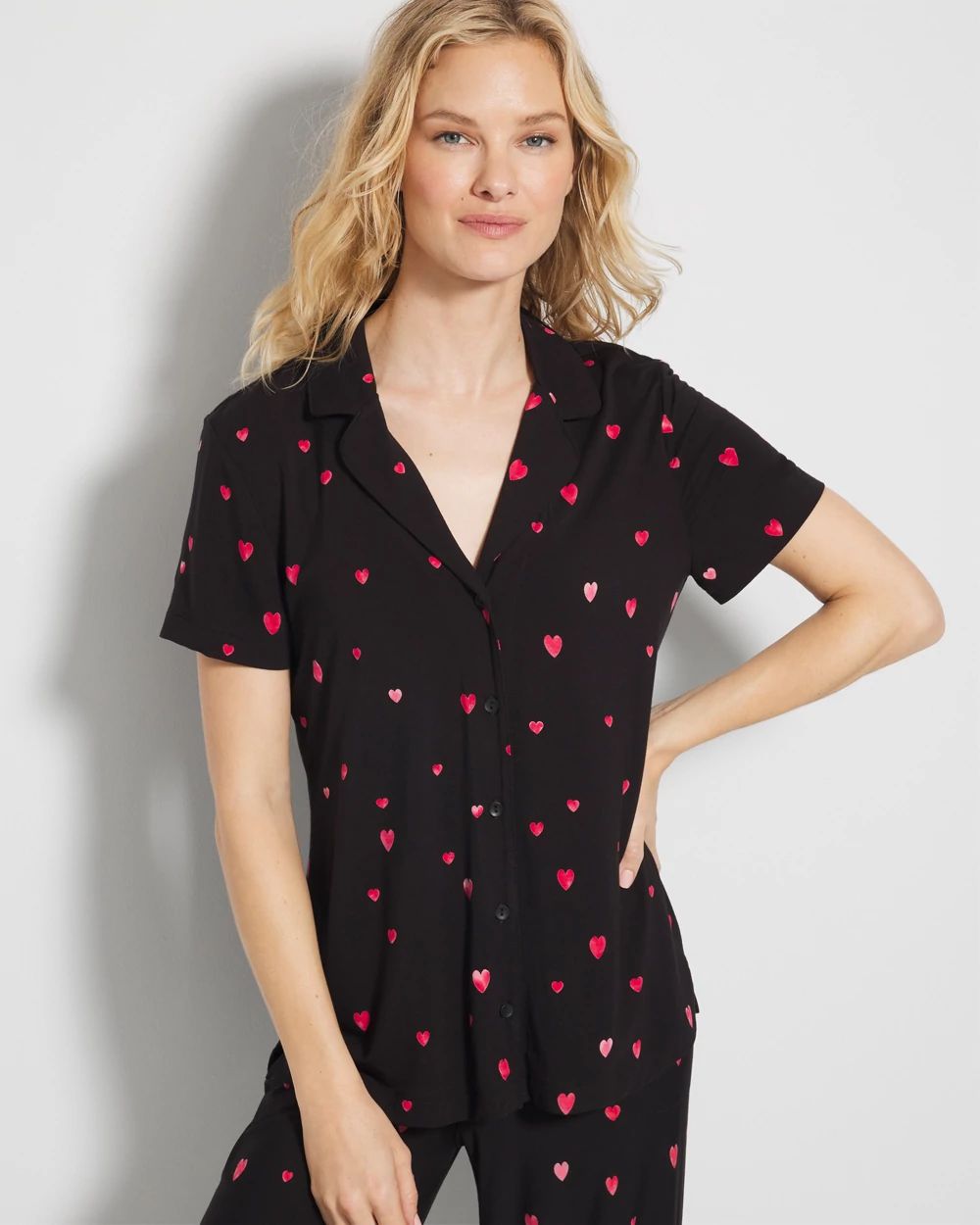 Cool Nights Short Sleeve Notch Collar Pajama Top