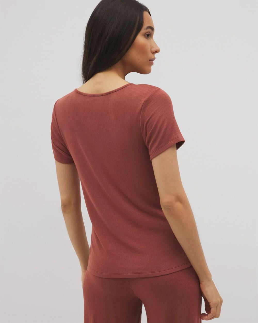 Lightweight Rib Knit Short Sleeve Pajama Tee