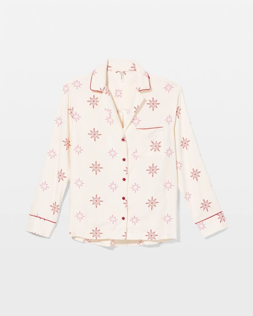 Flannel Super Soft Long-Sleeve Notch Collar Pajama Top