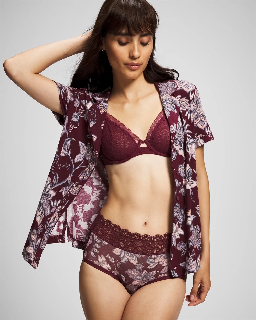 Piped Short Sleeve Notch Collar Pajama Top click to view larger image.