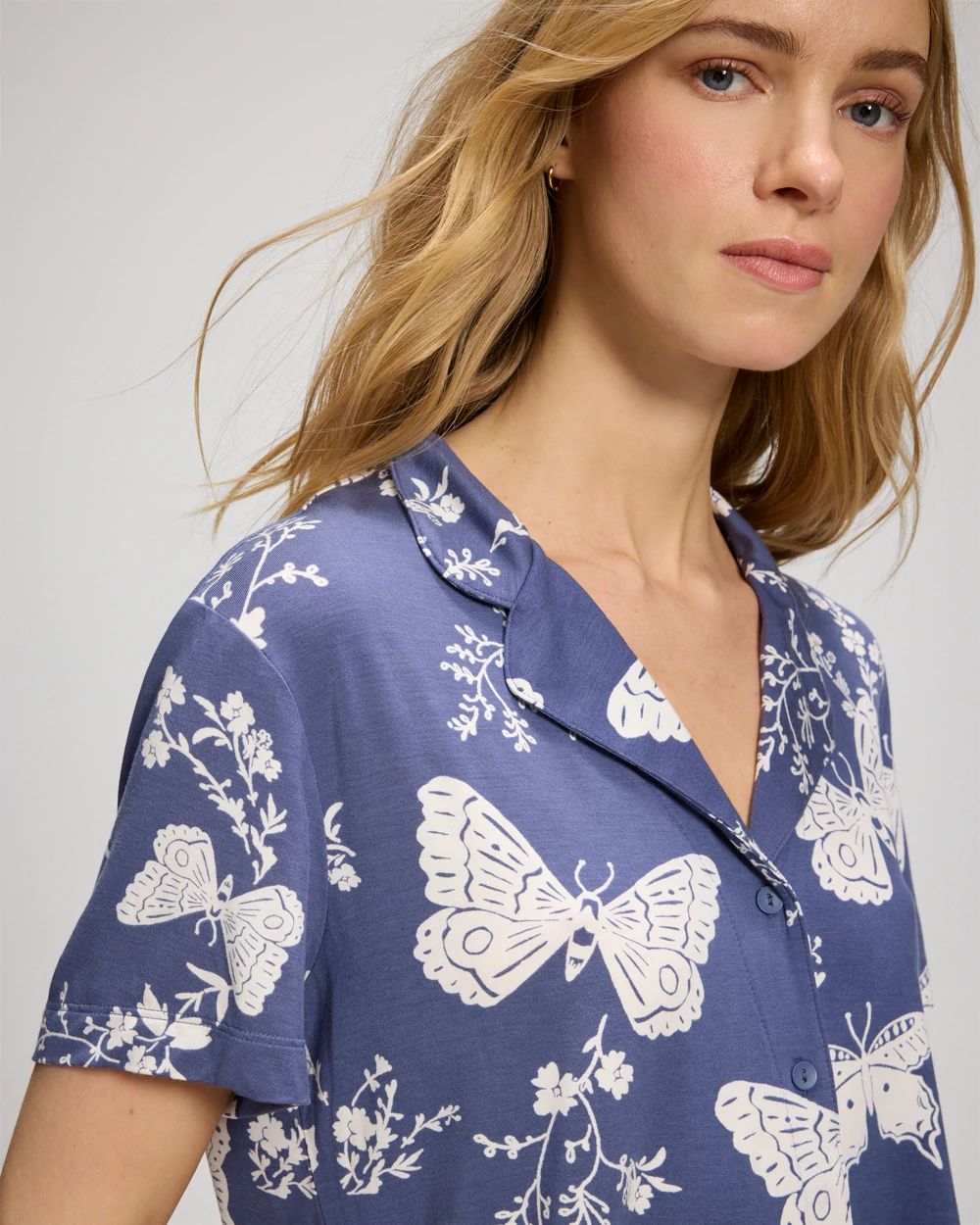 Short Sleeve Notch Collar Pajama Top click to view larger image.