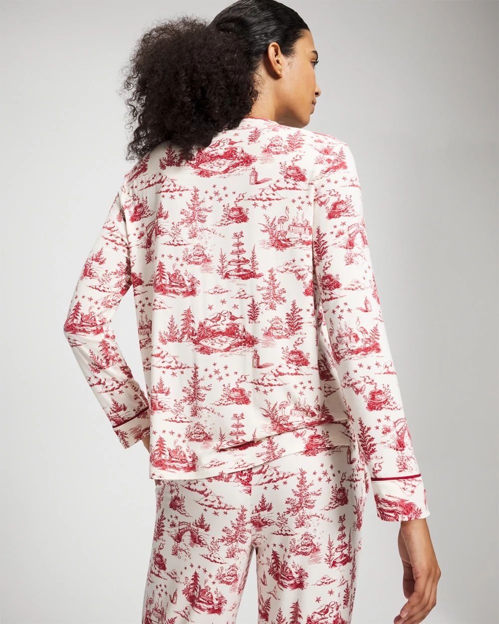 Piped Long-Sleeve Notch Pajama Top click to view larger image.
