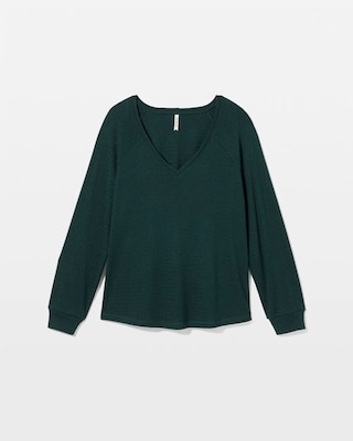 Cozy Waffle Long Sleeve V-Neck Pajama Top click to view larger image.