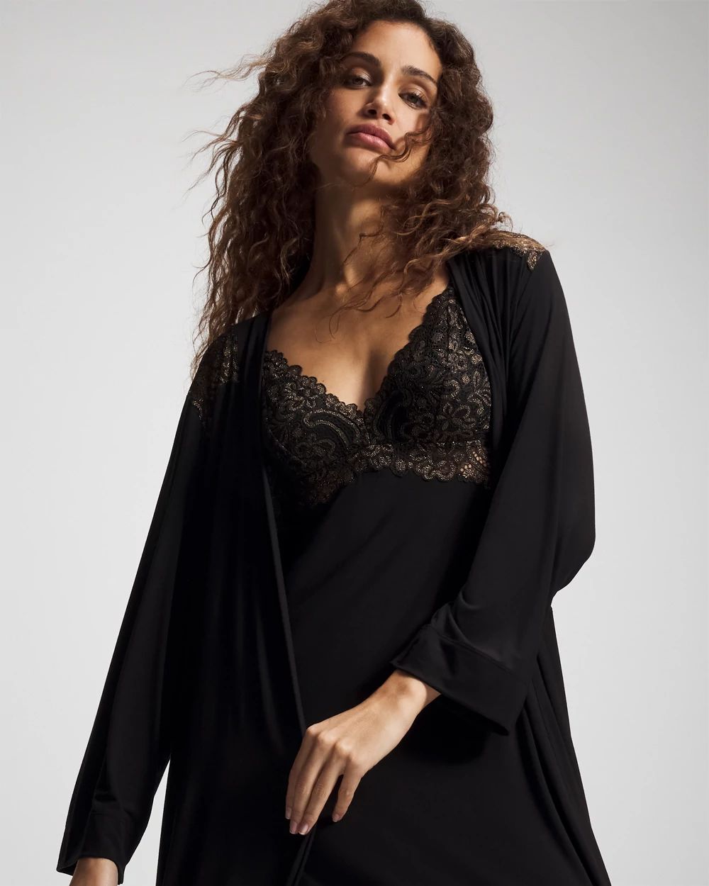 Cool Nights Long Robe with Lace