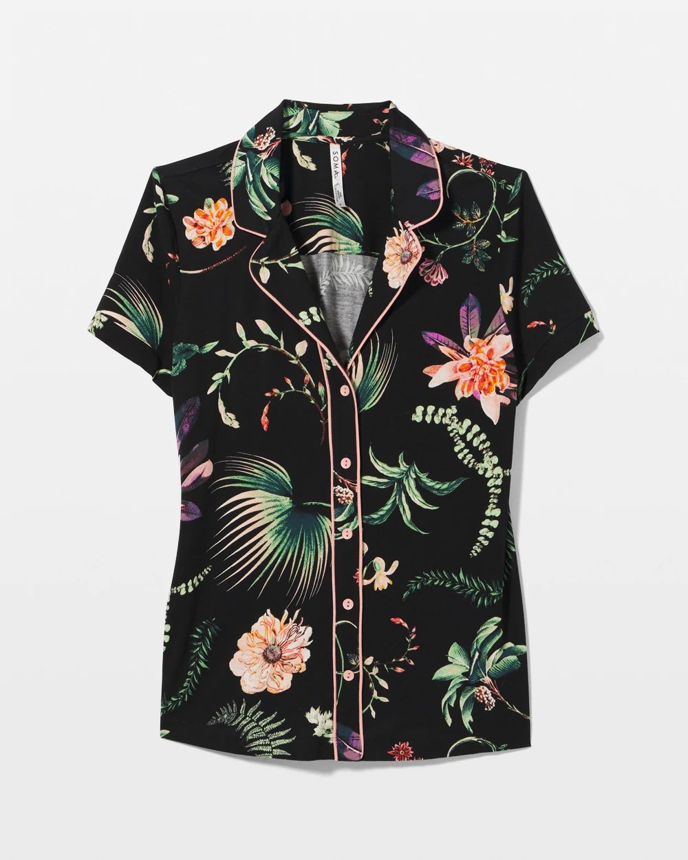 Cool Nights Piped Short Sleeve Notch Collar Pajama Top