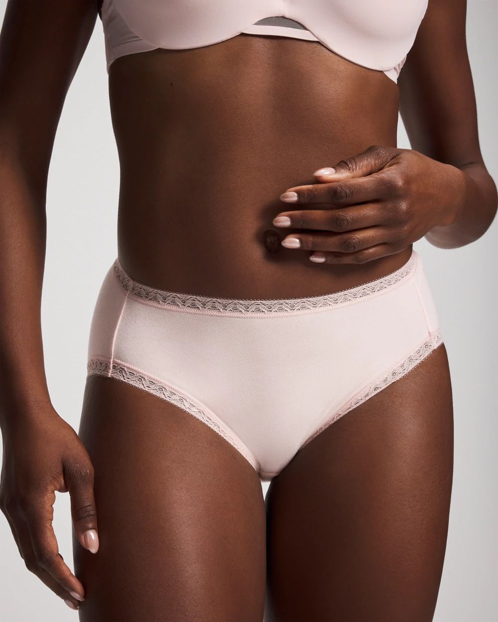 Cotton High-Leg Brief Panty with Lace Trim