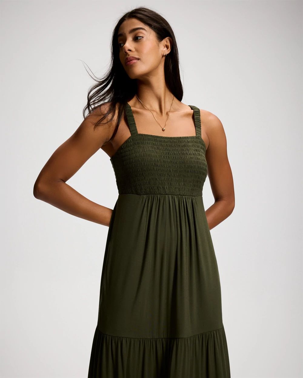 Soft Jersey Smocked Bodice Maxi Bra Dress