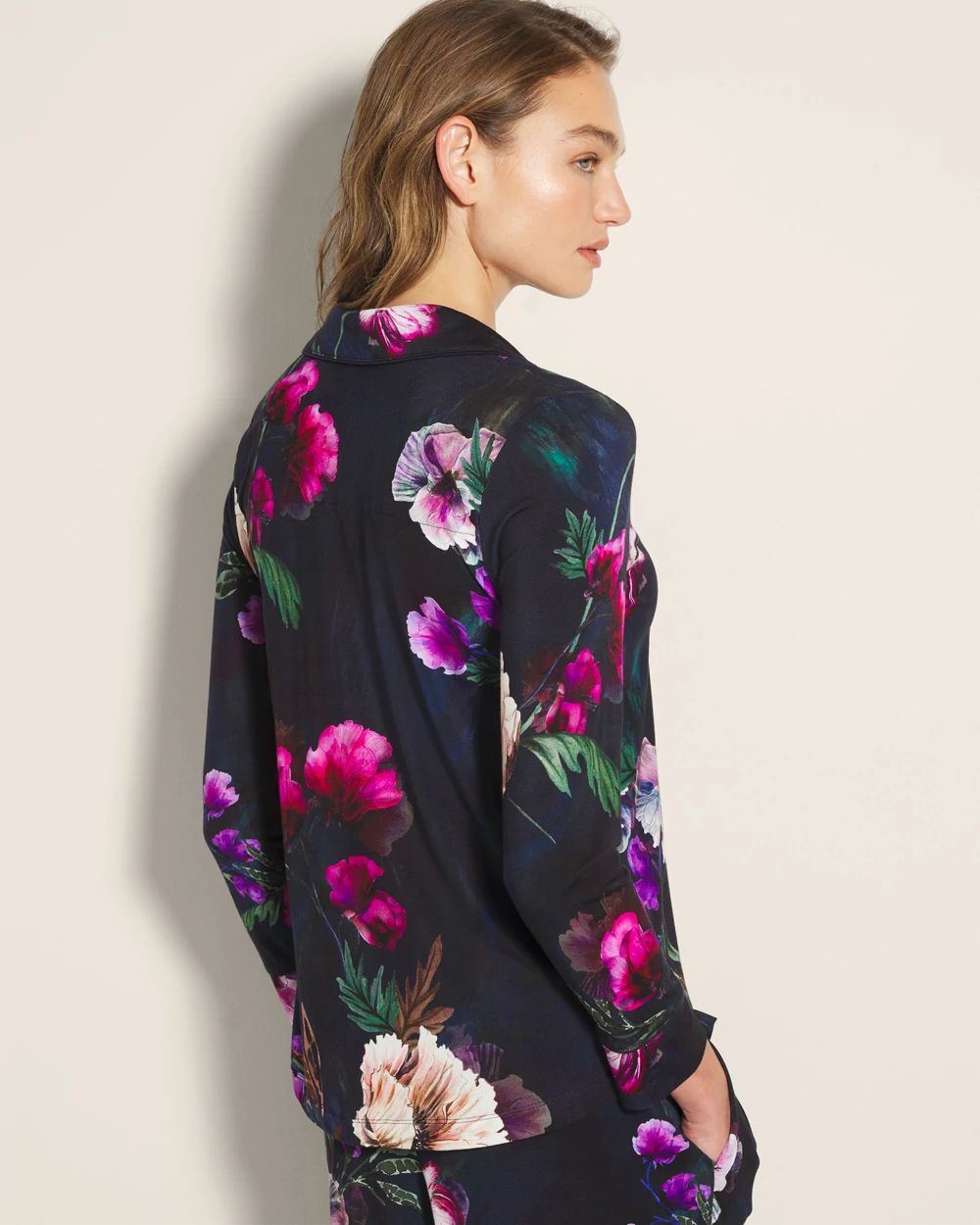Cool Nights Long-Sleeve Printed Notch Collar Pajama Top