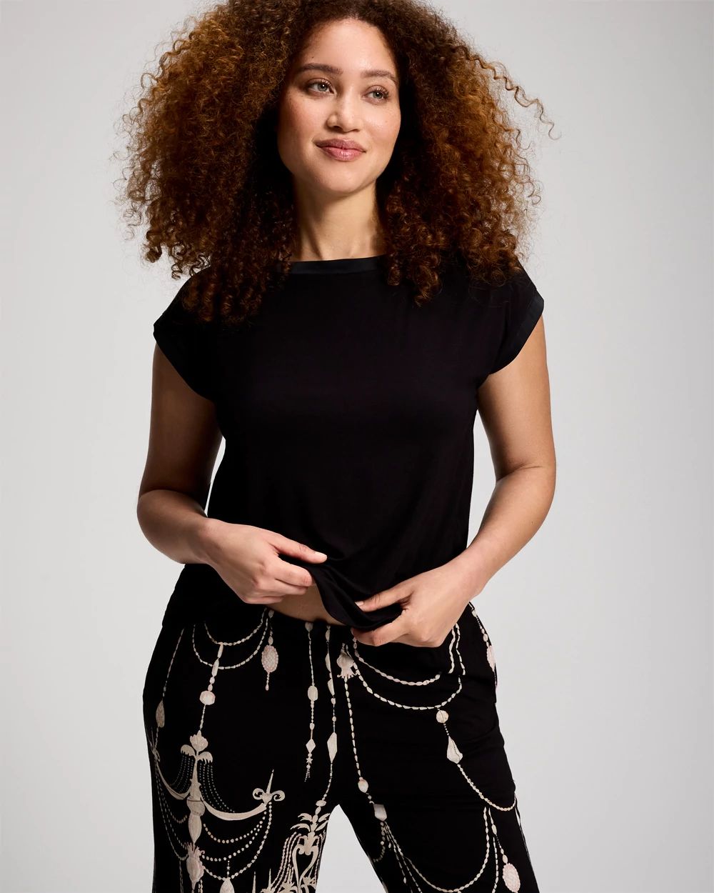 Cool Nights Satin Trim Relaxed Pajama Tee