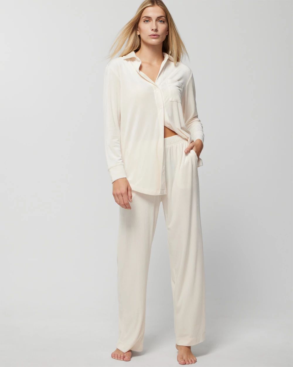 bed Long-Sleeve Notch Collar Pajama Top