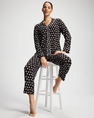 Long-Sleeve Printed Notch Collar Pajama Top click to view larger image.