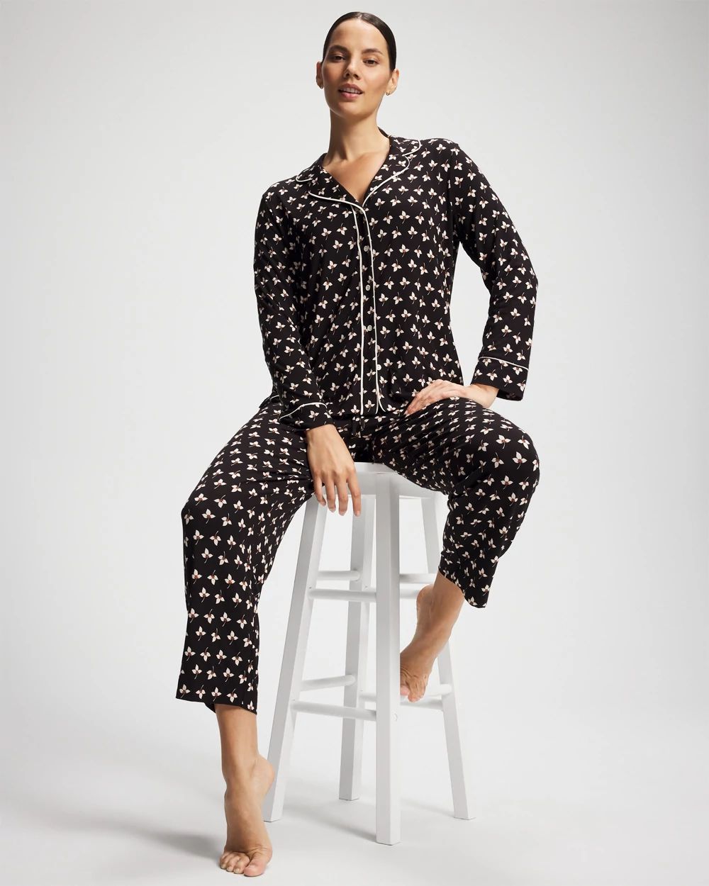 Cool Nights Long-Sleeve Printed Notch Collar Pajama Top