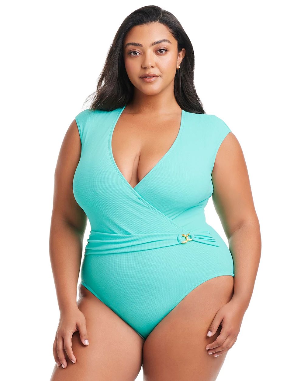 Bleu Rod Beattie Pique Ole Cap Sleeve Surplice One Piece