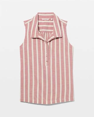 Beach Cotton Relaxed Sleeveless Collared Henley Top click to view larger image.
