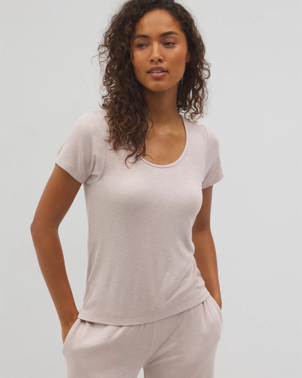 Lightweight Rib Knit Short Sleeve Pajama Tee