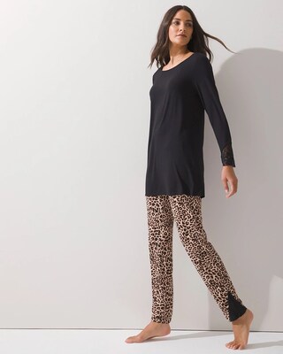 Lace Trim Long Sleeve Ankle Pajama Set
