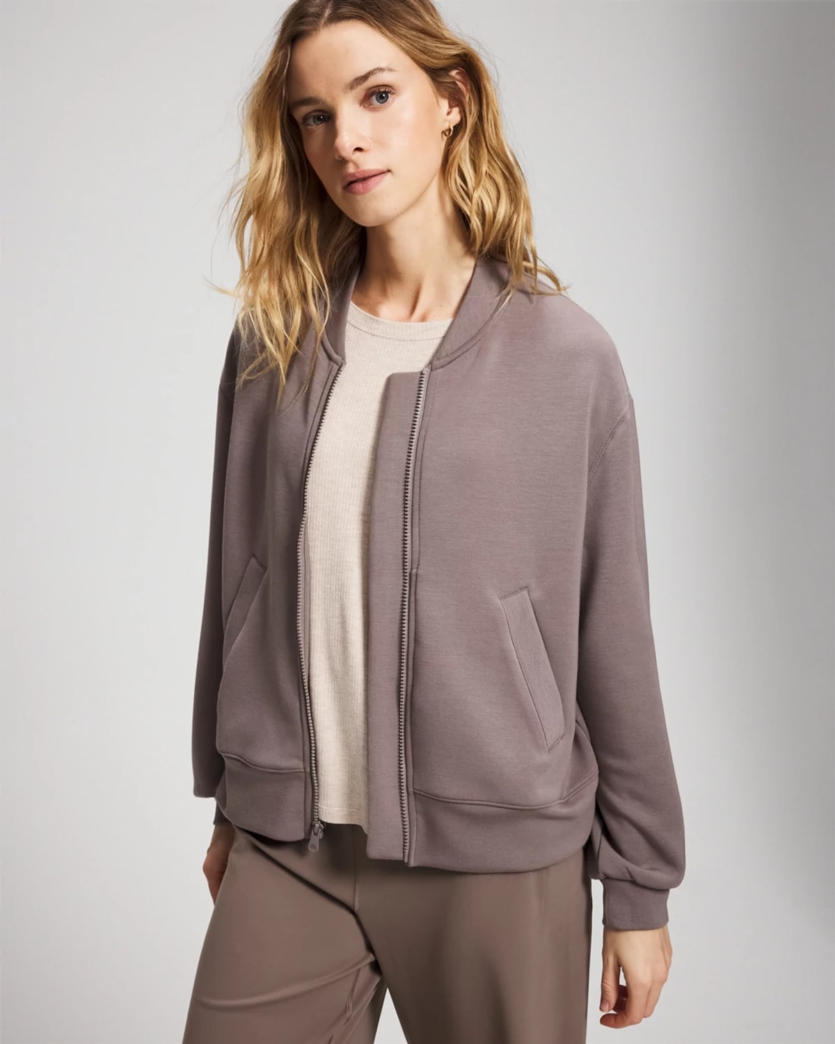 Soma Women's Modern Modal Bomber Jacket In Brown Size Xs | In Dark Taupe