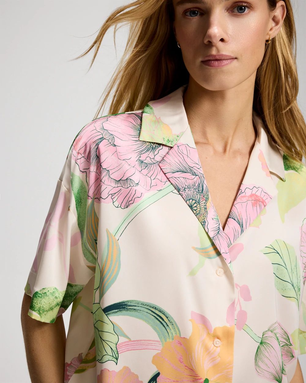 Satin Short Sleeve Notch Collar Pajama Top