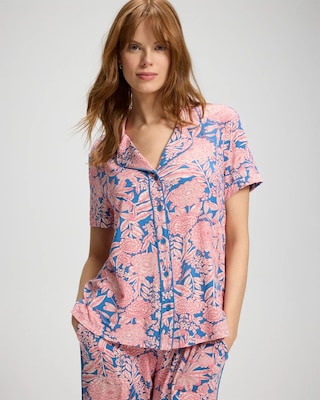 Short Sleeve Notch Collar Pajama Top