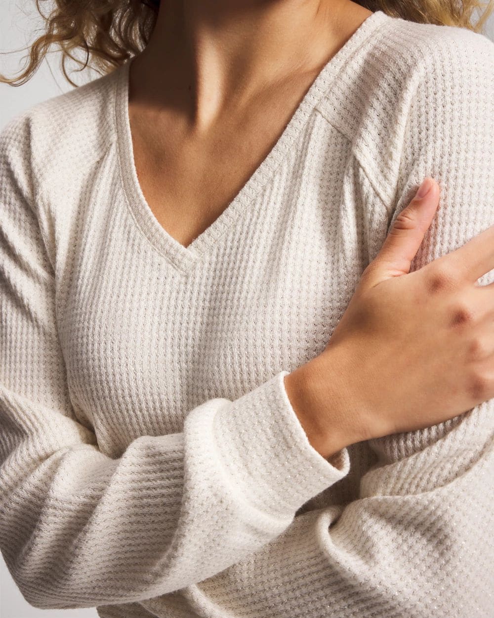 Cozy Waffle Long Sleeve V-Neck Pajama Top