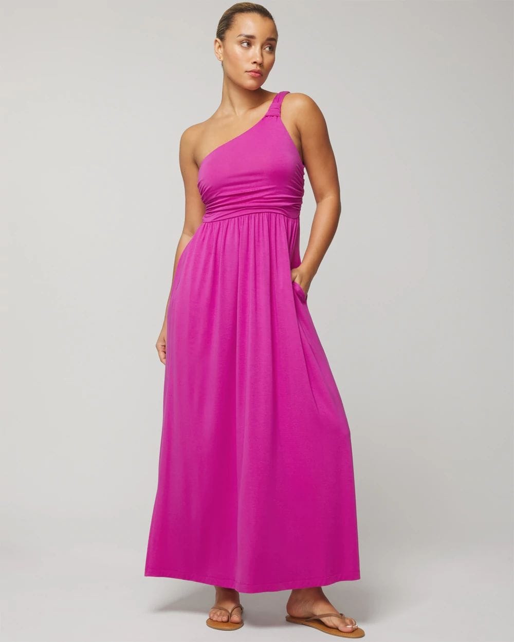 One-Shoulder Knot Maxi Bra Dress