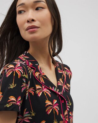 Piped Short Sleeve Notch Collar Pajama Top click to view larger image.