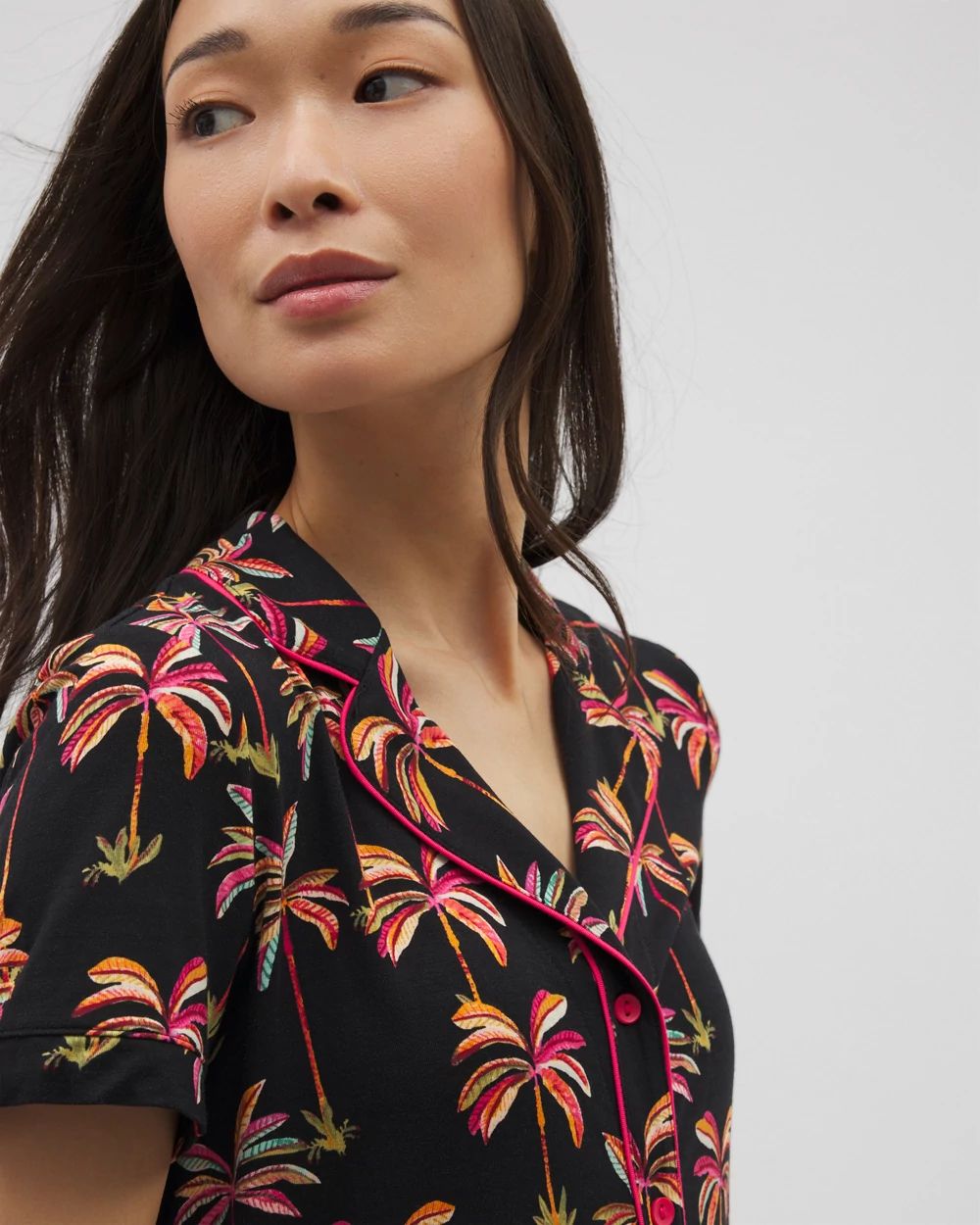 Cool Nights Piped Short Sleeve Notch Collar Pajama Top
