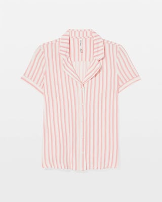 Piped Short Sleeve Notch Collar Pajama Top click to view larger image.