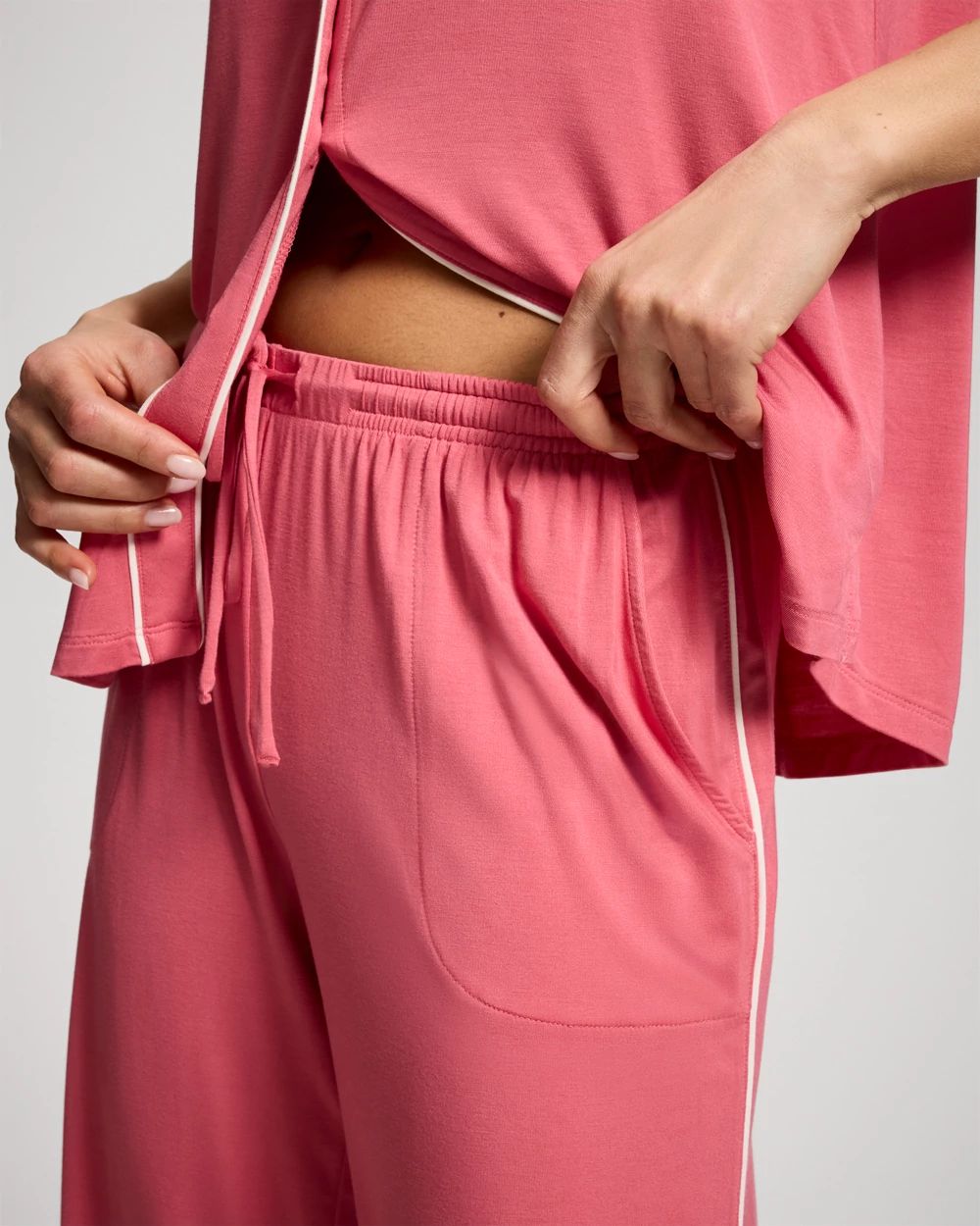 Solid Piped Crop Pajama Pant click to view larger image.