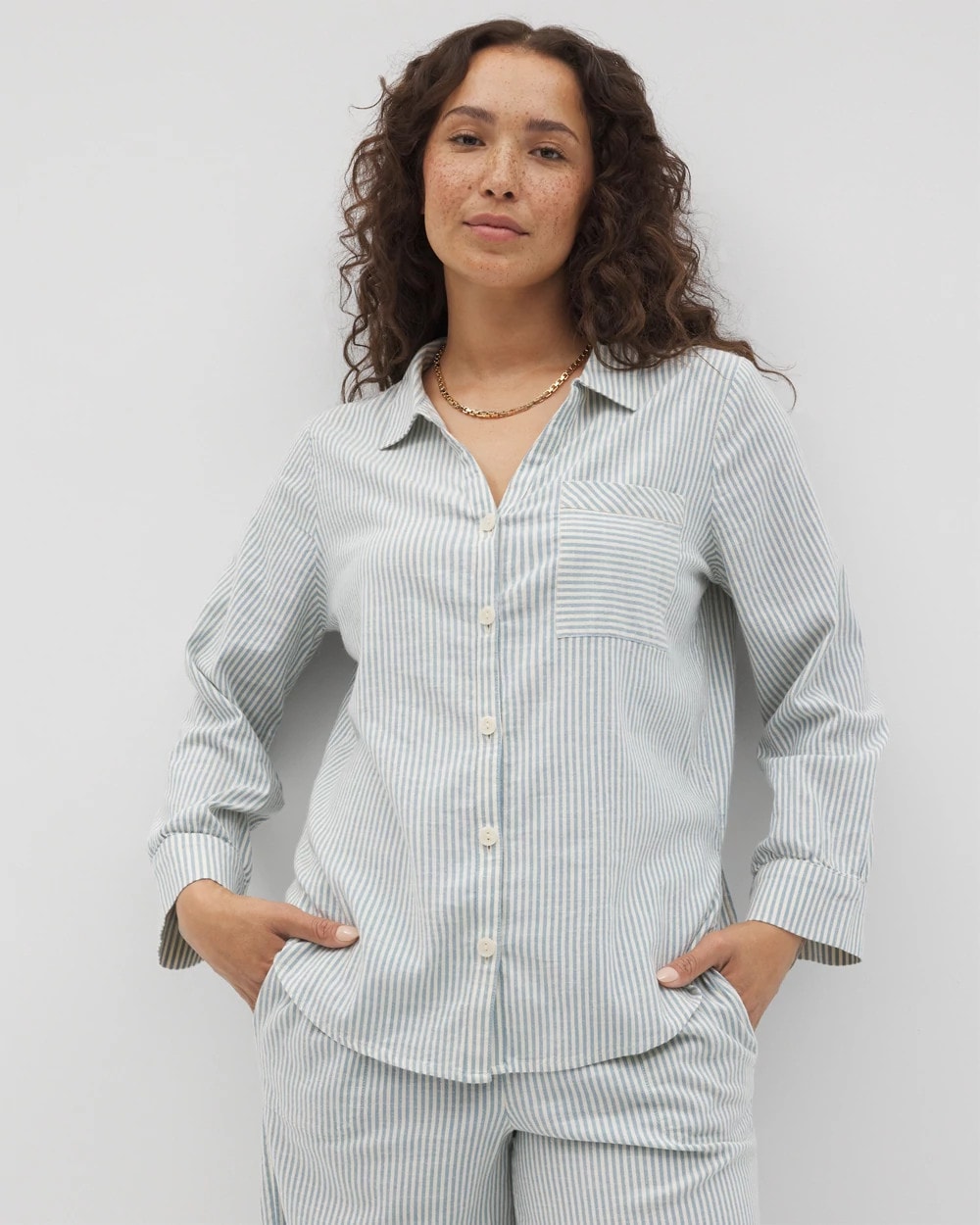 Beach Cotton Long Sleeve Button-Up
