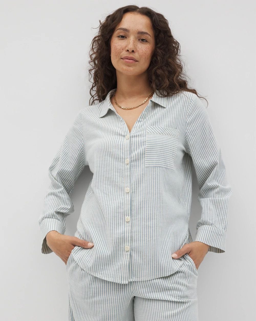 Beach Cotton Long Sleeve Button-Up