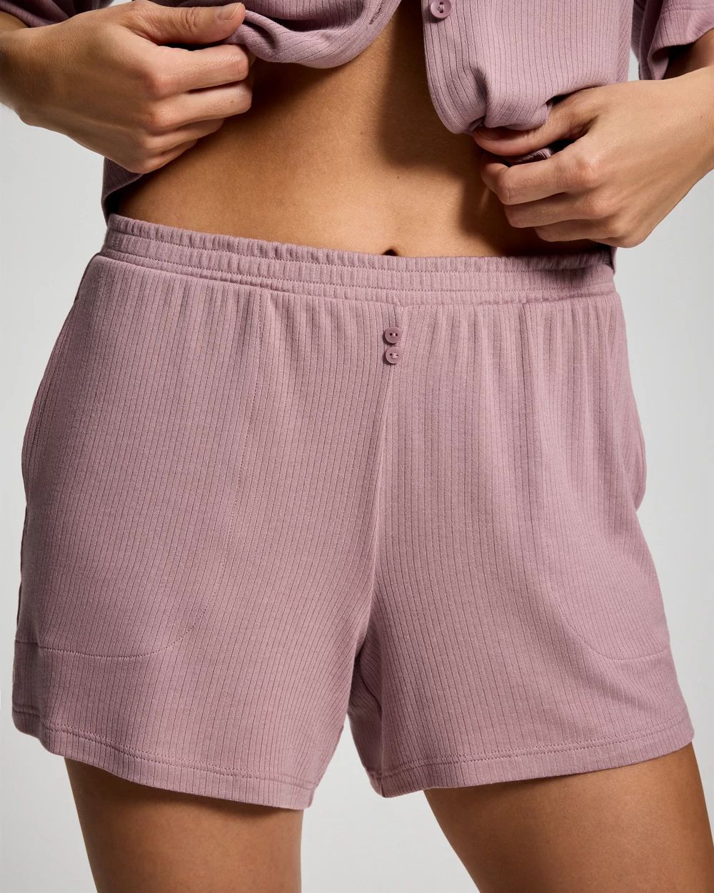 Lightweight Rib Knit Pajama Shorts click to view larger image.