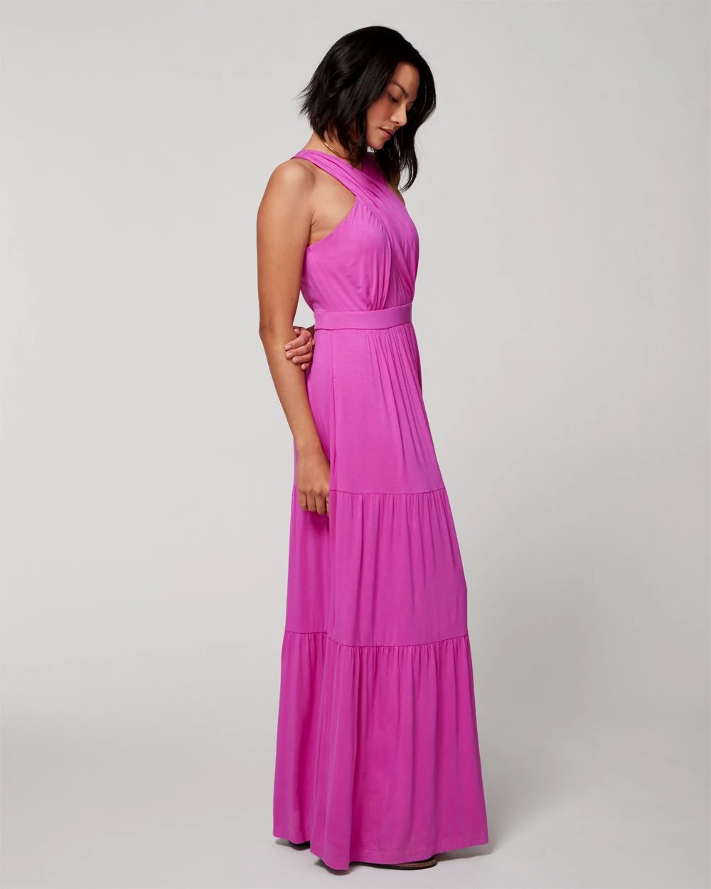 Soft Jersey Crossover Halter Maxi Bra Dress