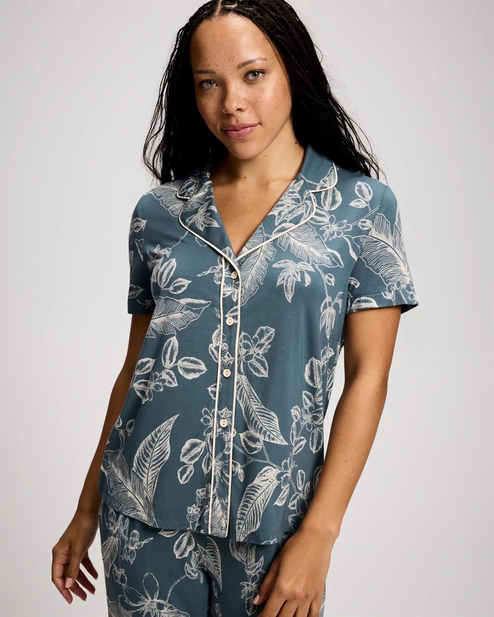 Cool Nights Short Sleeve Notch Collar Pajama Top